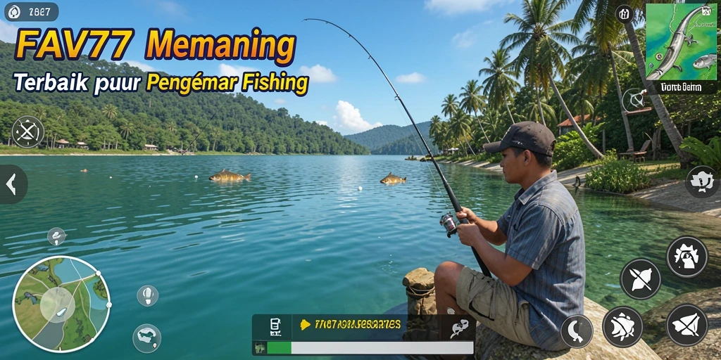 Tampilan gameplay menyenangkan saat memancing ikan di FAV77.