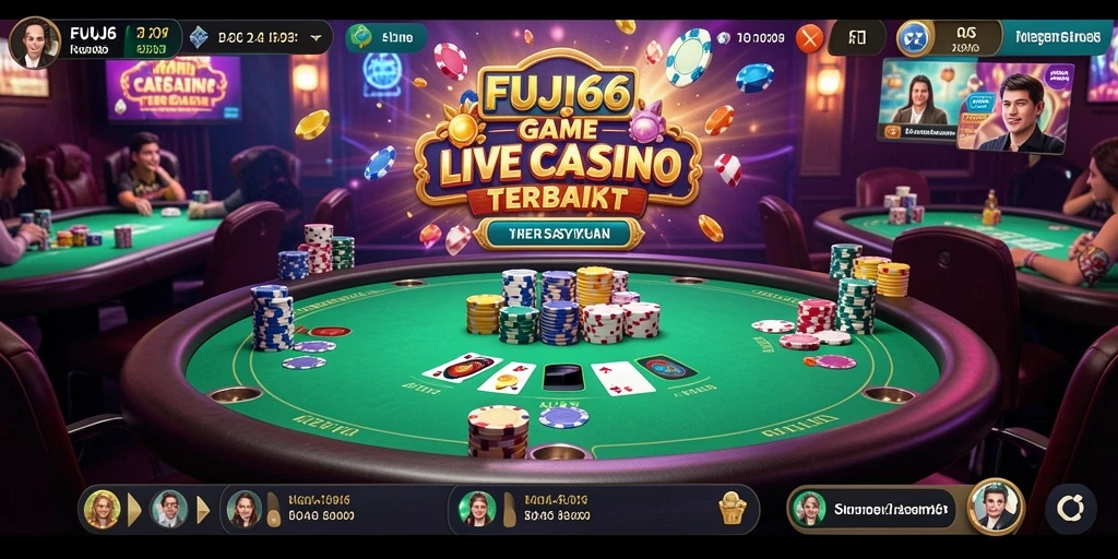Screenshot gameplay FUJI66 menunjukkan dealer langsung yang berinteraksi dengan pemain.