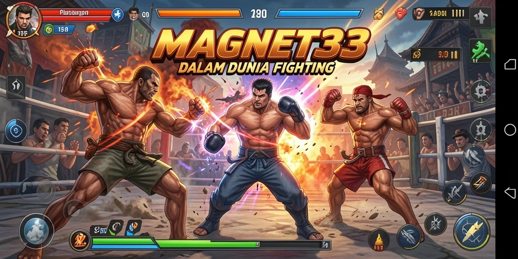 Screenshot MAGNET33 menampilkan aksi pertarungan yang intens dan karakter-karakter unik.