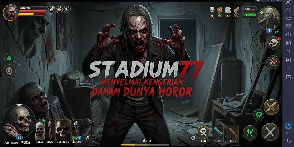Tangkapan layar menunjukkan suasana mencekam dalam gameplay STADIUM77.