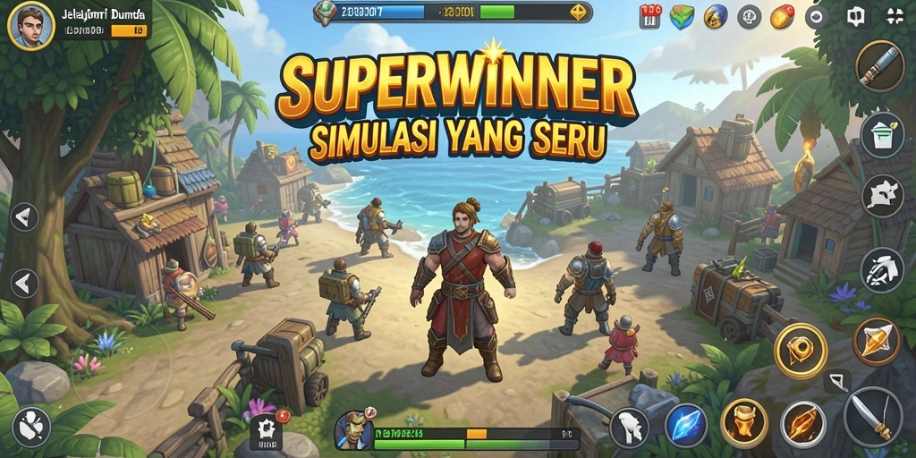 Tampilan gameplay menarik dari SUPERWINNER dengan berbagai pilihan skenario.