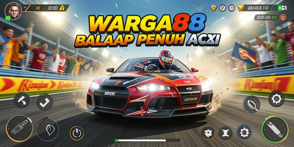 Tampilan gameplay balapan yang menegangkan dan mendebarkan di WARGA88.